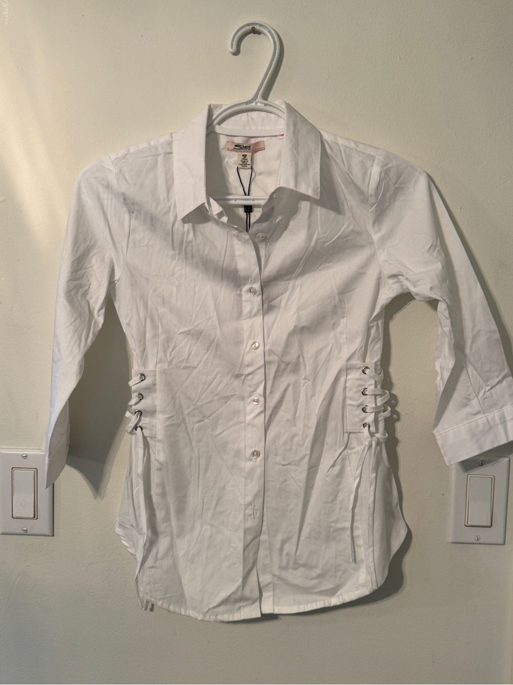 Silver Jeans White Button-Down Shirt with Side Lace-Up Detail